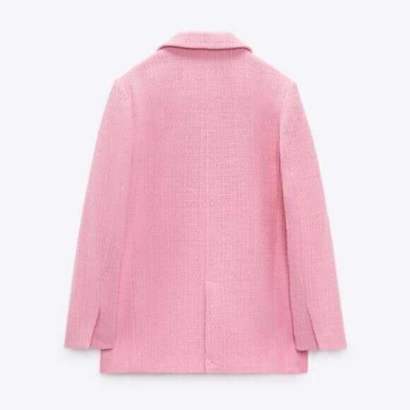 NWT Zara Women's Double Breasted Textured Tweed Blazer Size XXL Pink - Picture 3 of 14